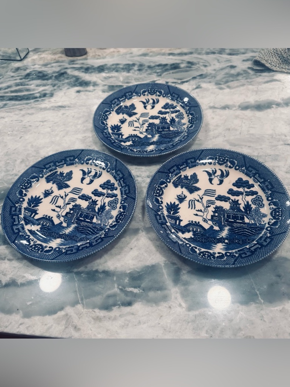 Vintage Blue Willow Transferware Japanese Style Decorative Plates - Set of 3